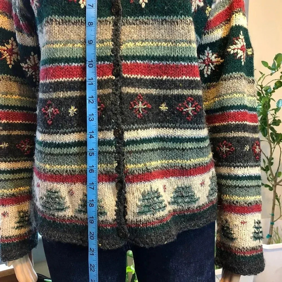 VTG David Brooks Wool Silk Women S Sweater Cardigan Fair Isle Knit Winter Theme - Picture 6 of 8